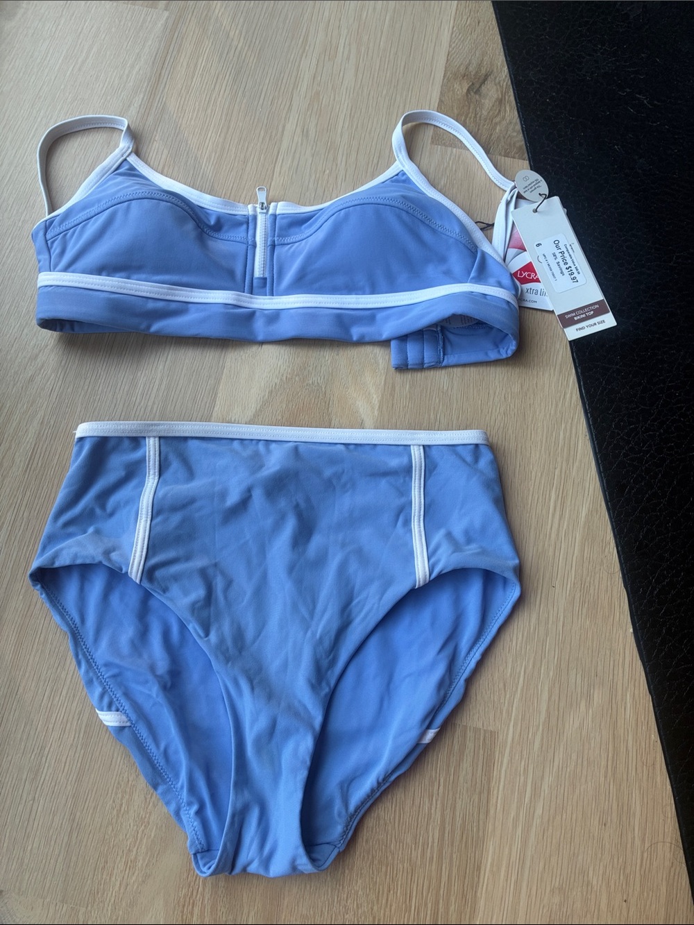 CALIA by Carrie Underwood Light Blue Two-Piece Swim Set with White Trim